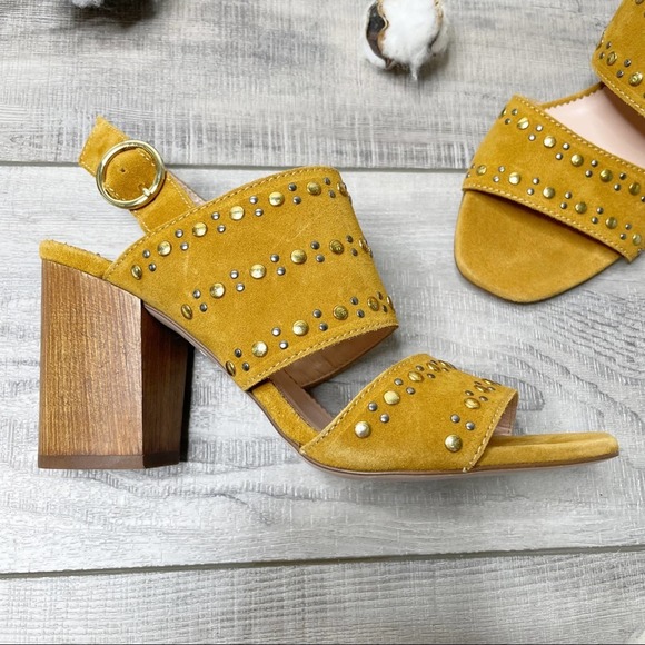 J.Crew Collection Stella Studded Suede Wood Heel Sandals Adobe Brown Size 7.5M